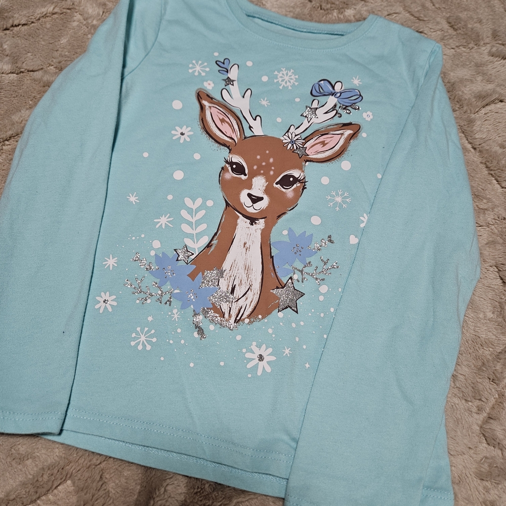 Kids Blue Deer Graphic Long Sleeve Shirt